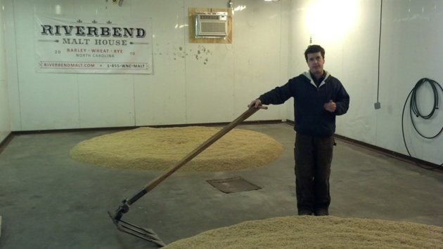 Brent demonstrating the use of his bad-assed malt rake from like the 1800s.