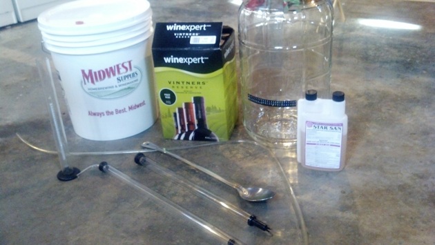 Equipment for winemaking. Not pictured: a corker and airlock.